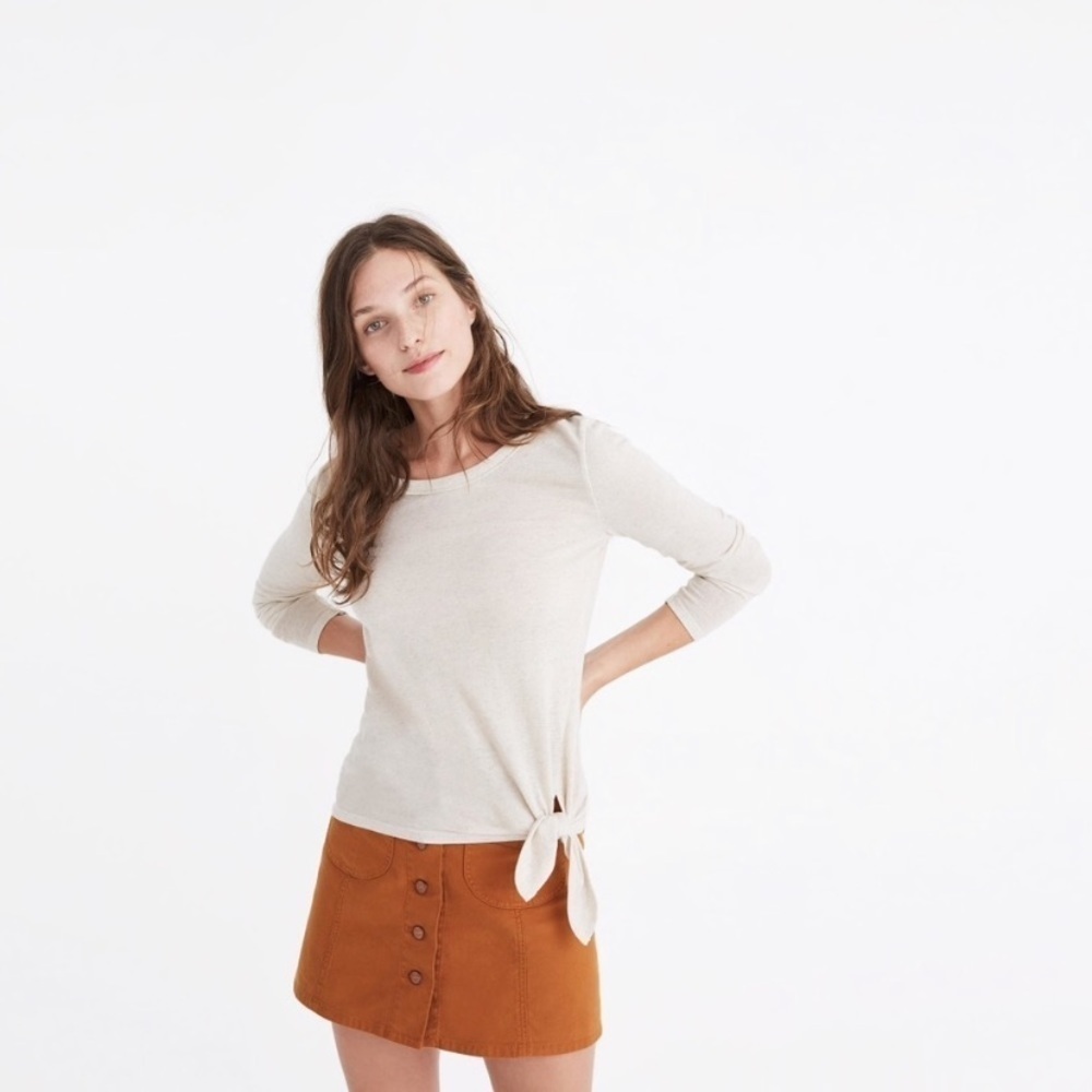 Madewell Ivory soundcheck side tie long sleeve textured Top Size XS